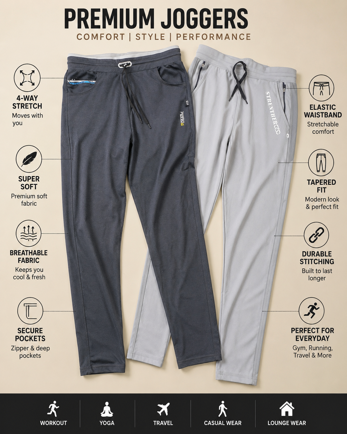 Premium Daily Wear Joggers | Soft & Stretchable Fabric | 2-Pack @ ₹699