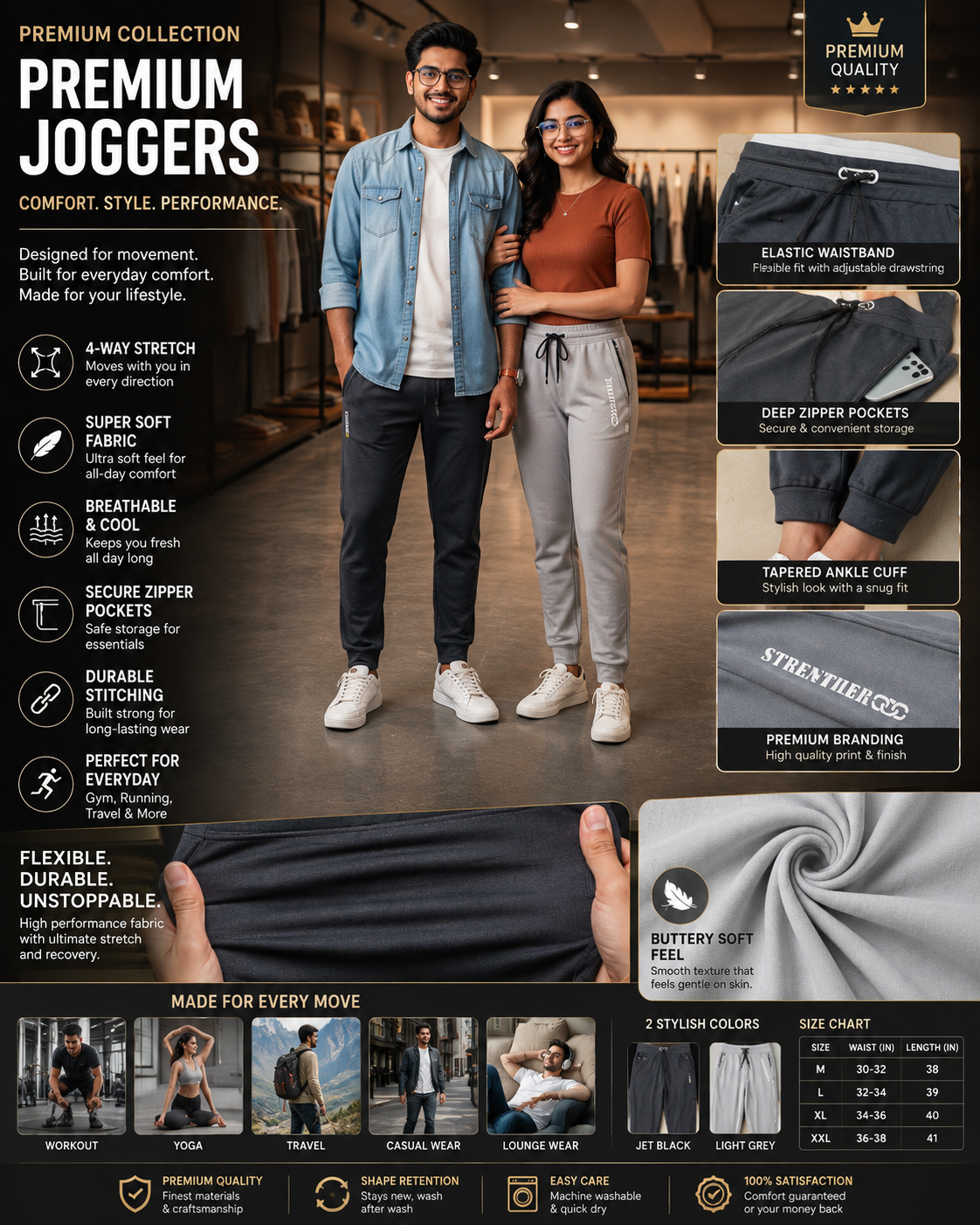 Premium Daily Wear Joggers | Soft & Stretchable Fabric | 2-Pack @ ₹699